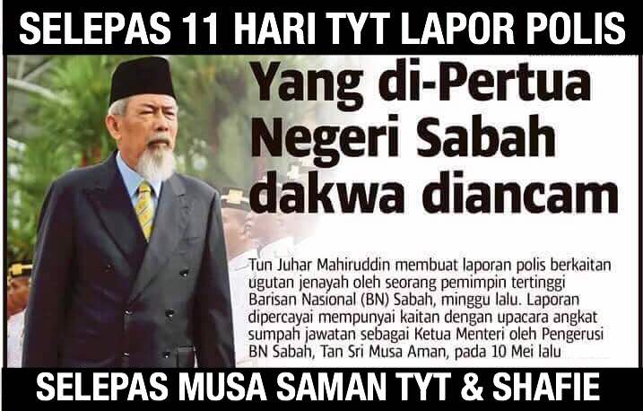 Selepas 11 hari dan saman Musa,  TYT Sabah lapor polis