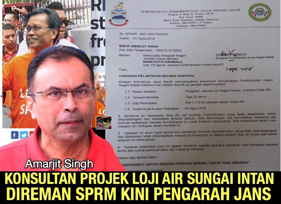 Amarjit Singh Jurutera direman SPRM kini dilantik Pengarah Jabatan Air Sabah