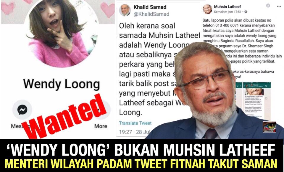 “Wendy Loong” bukan Muhsin Latheef, Menteri Wilayah padam Tweet fitnah takut saman