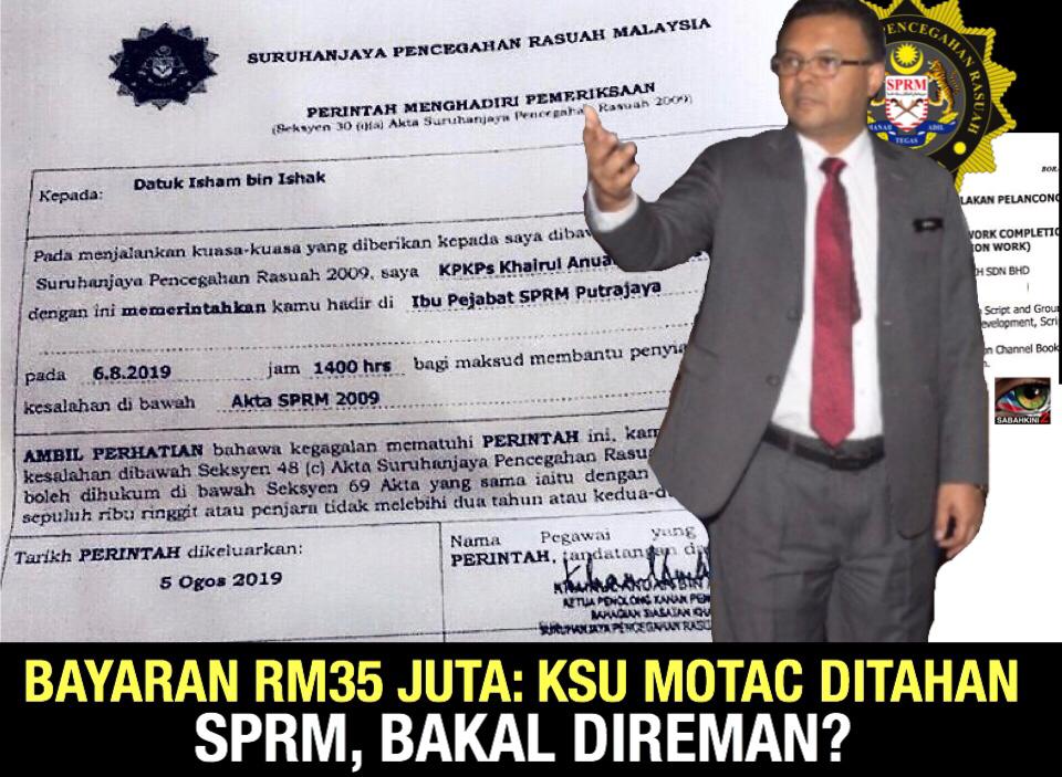 Bayaran RM35 juta: Datuk Isham KSU MOTAC ditahan  SPRM bakal direman?