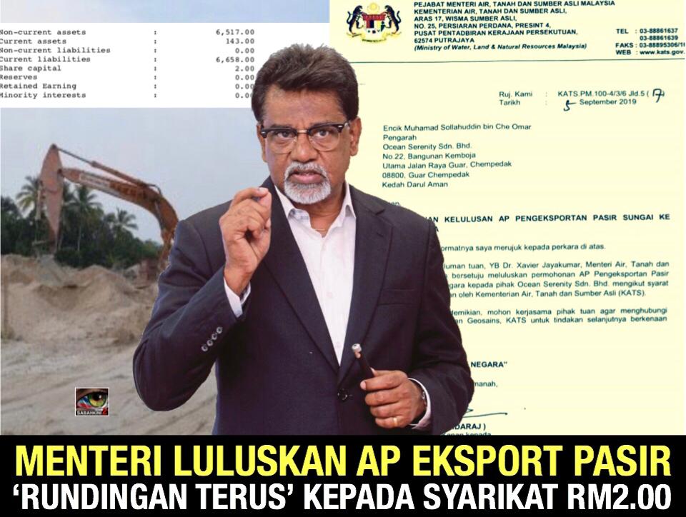Lagi Menteri luluskan AP Eksport pasir secara ‘rundingan terus’ kepada syarikat RM2.00!