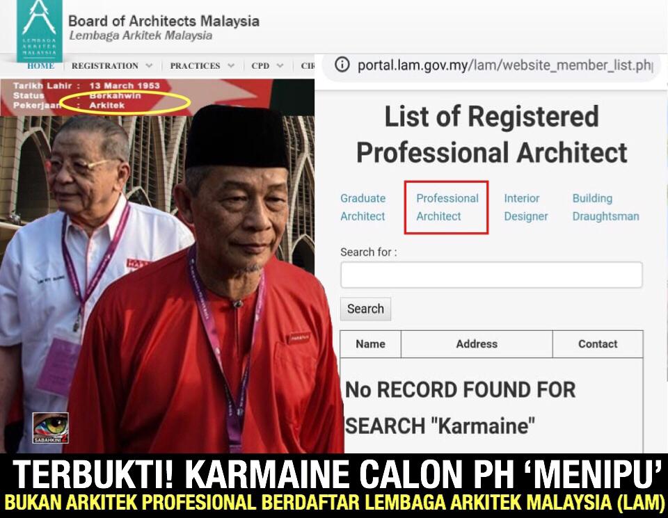 Terbukti! Karmaine calon PH 'menipu', bukan Arkitek Profesional berdaftar Lembaga Arkitek Malaysia