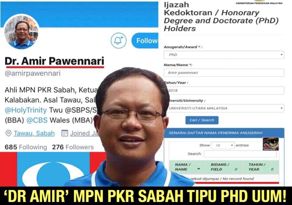 Sijil Akademik Palsu: Pemimpin PH Ahli MPN PKR Sabah pula tipu Phd UUM
