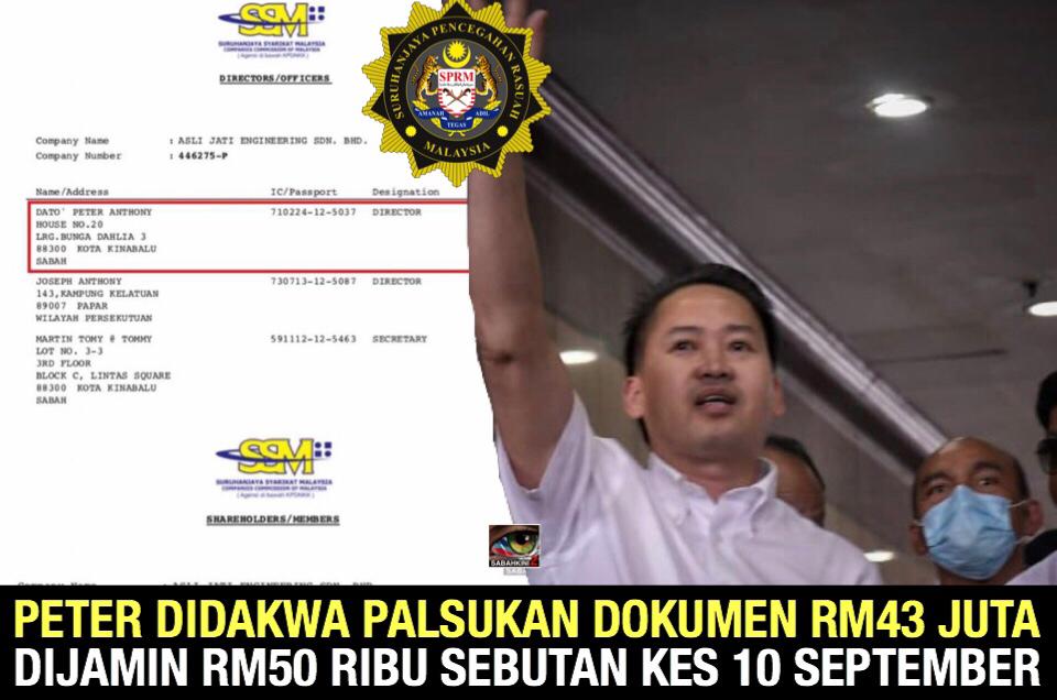 Peter didakwa palsukan dokumen RM43 juta, dijamin RM50 ribu, sebutan kes 10 September