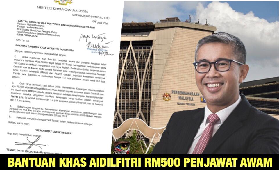 Kerajaan PN beri Bantuan Khas Aidilfitri RM500 kepada penjawat awam 20 Mei ini