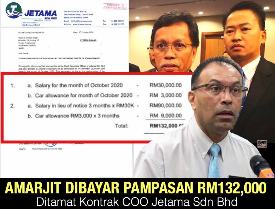 Amarjit ditamat kontrak COO Jetama Sdn Bhd dibayar pampasan RM132 ribu