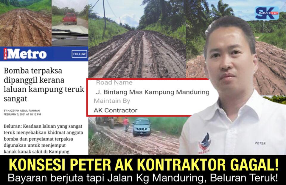 [VIDEO] Konsesi Peter AK Kontraktor gagal, bayaran berjuta tapi Jalan Kg Manduring Beluran sangat teruk!