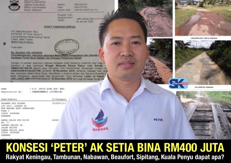 Konsesi 'Peter' AK Setia Bina RM400 juta: Rakyat Keningau, Tambunan, Nabawan, Beaufort, Sipitang, Kuala Penyu dapat apa?