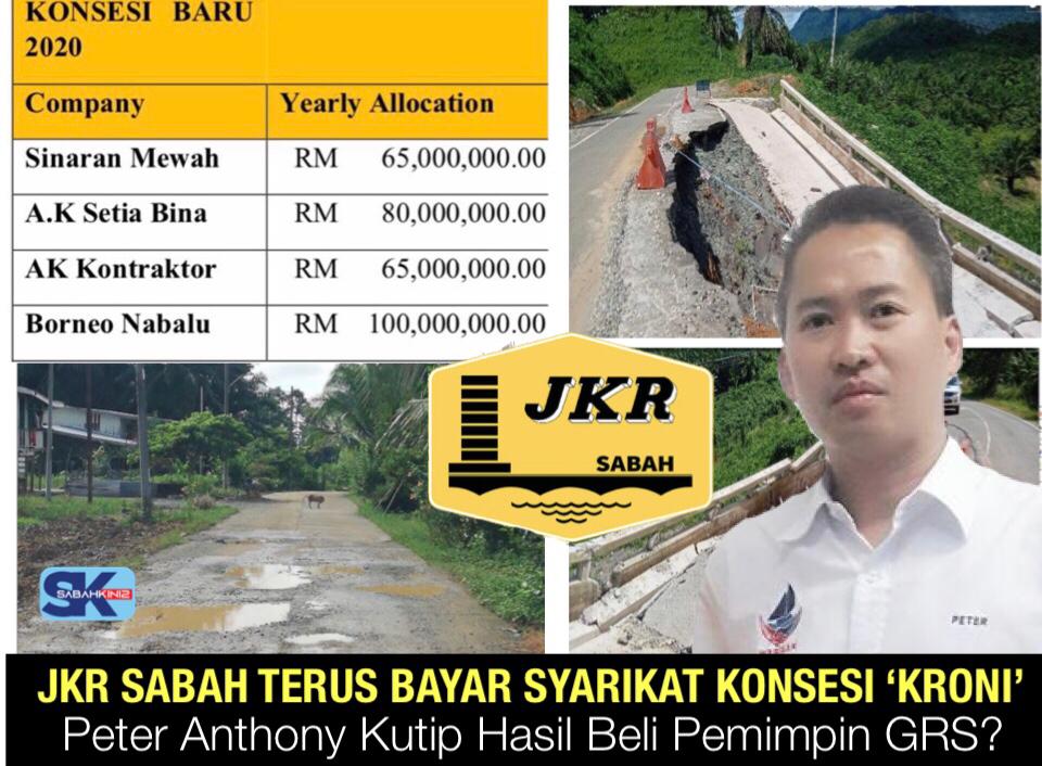 JKR Sabah terus bayar syarikat konsesi 'kroni' ratusan juta, Peter Anthony kutip hasil beli pemimpin GRS?