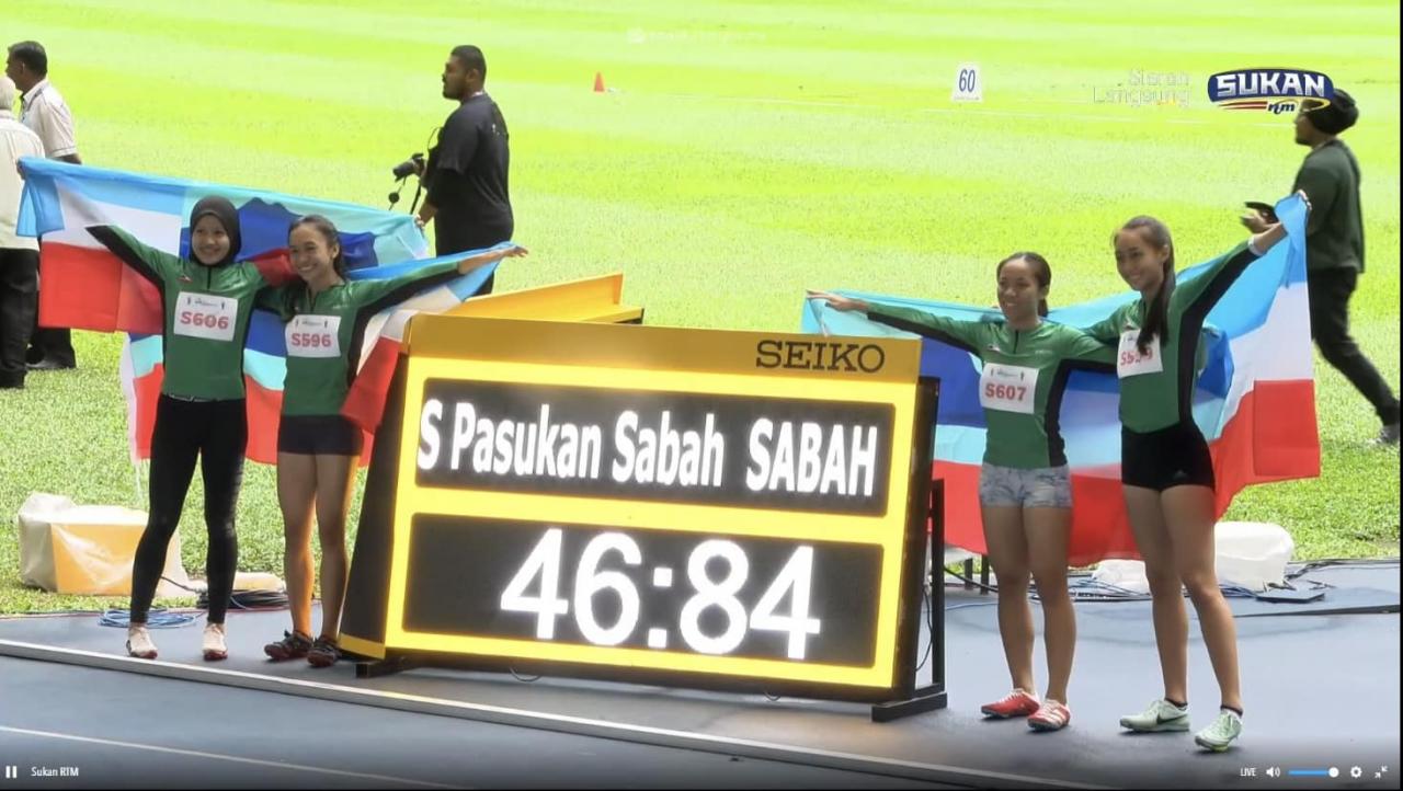 Sukan Malaysia (SUKMA) XX Pingat emas acara 4 x 100m wanita milik Sabah! 