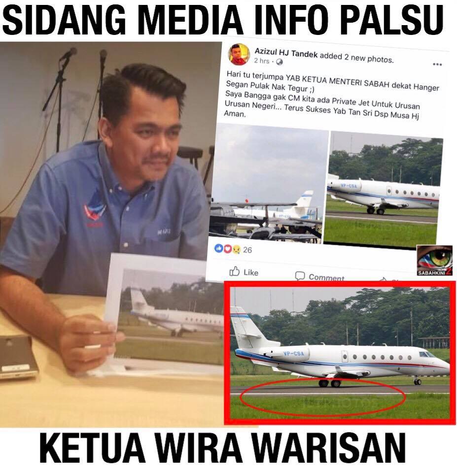Jet G200 milik Sabah Air Ketua Wira Warisan dan Azizul Hj Tandek menipu