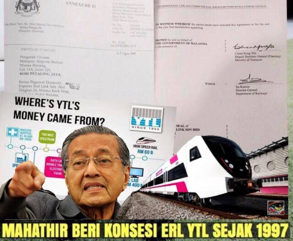 Kutip caj servis penumpang RM741 juta konsesi ERL YTL kroni Mahathir dilanjut 30 tahun 