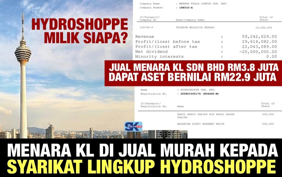 Skandal KL Tower : GF siapa di Syarikat Hydroshoppe? Beli murah Menara KL Sdn Bhd RM3.8 juta dapat saham TM 10 juta!