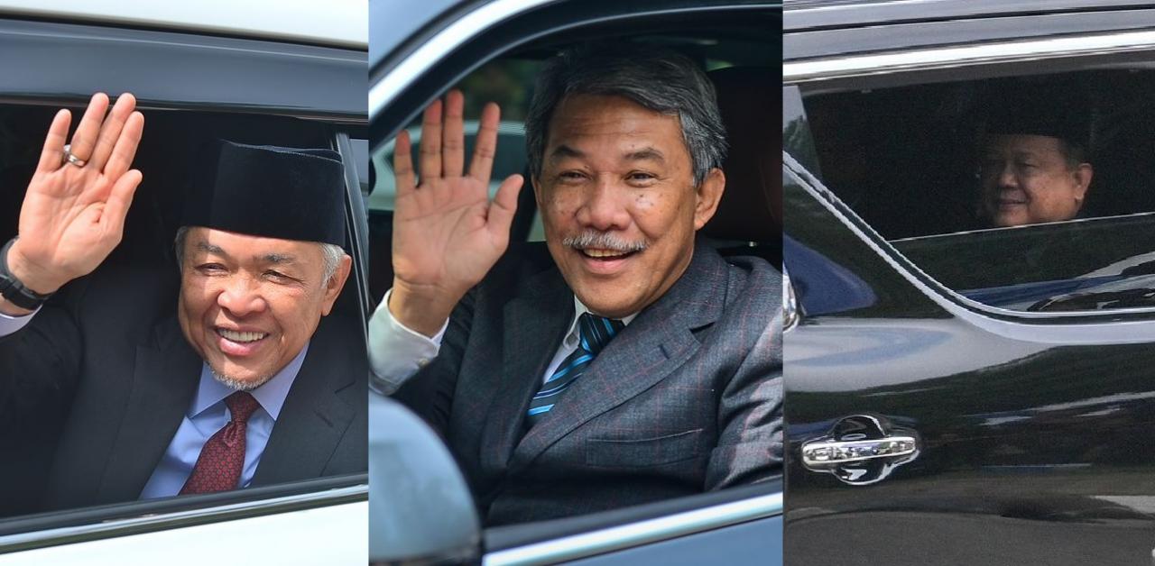 Bentuk kerajaan: 3 pemimpin tertinggi BN, 4 Wakil GPS menghadap Agong
